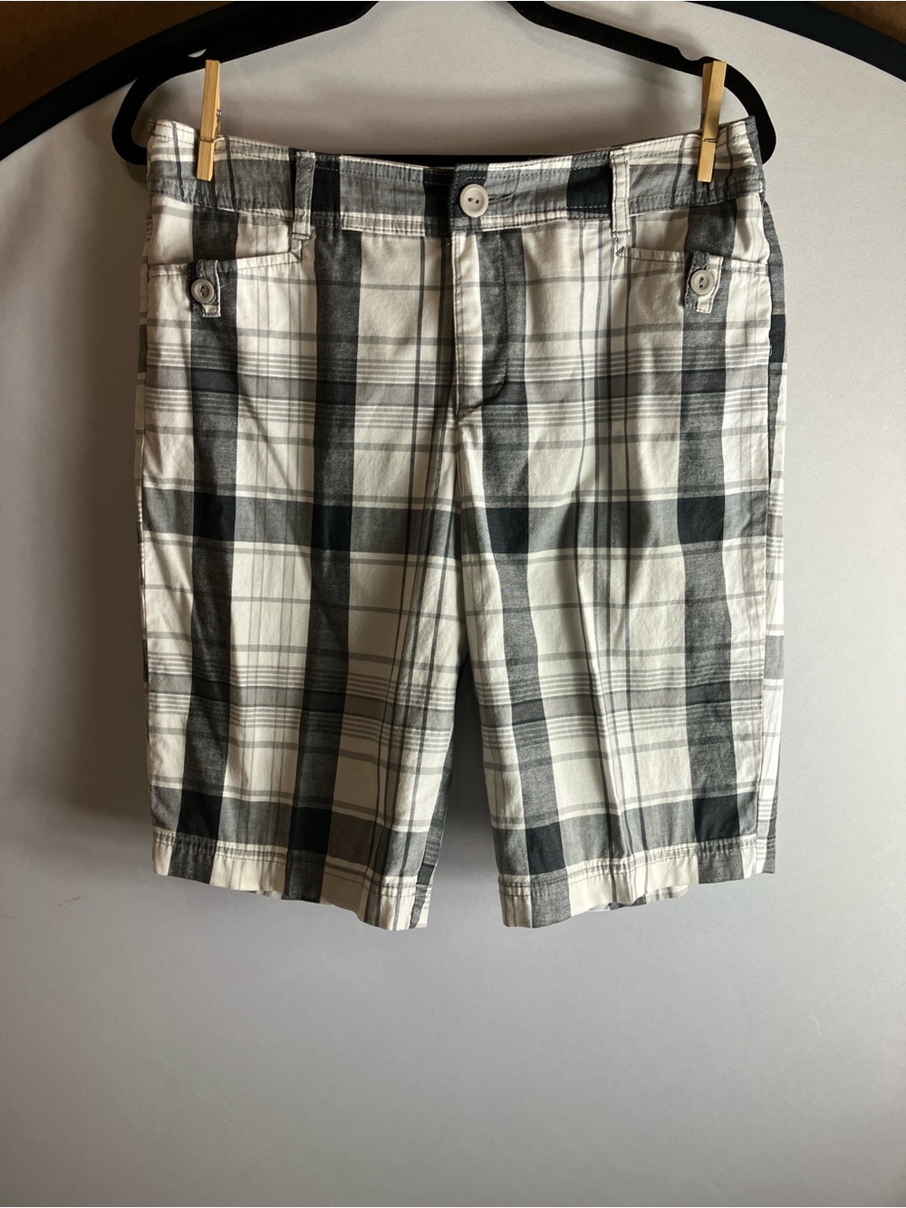St. John's Bay Black and White Plaid Flat-Front Shorts - Picture 9 of 9